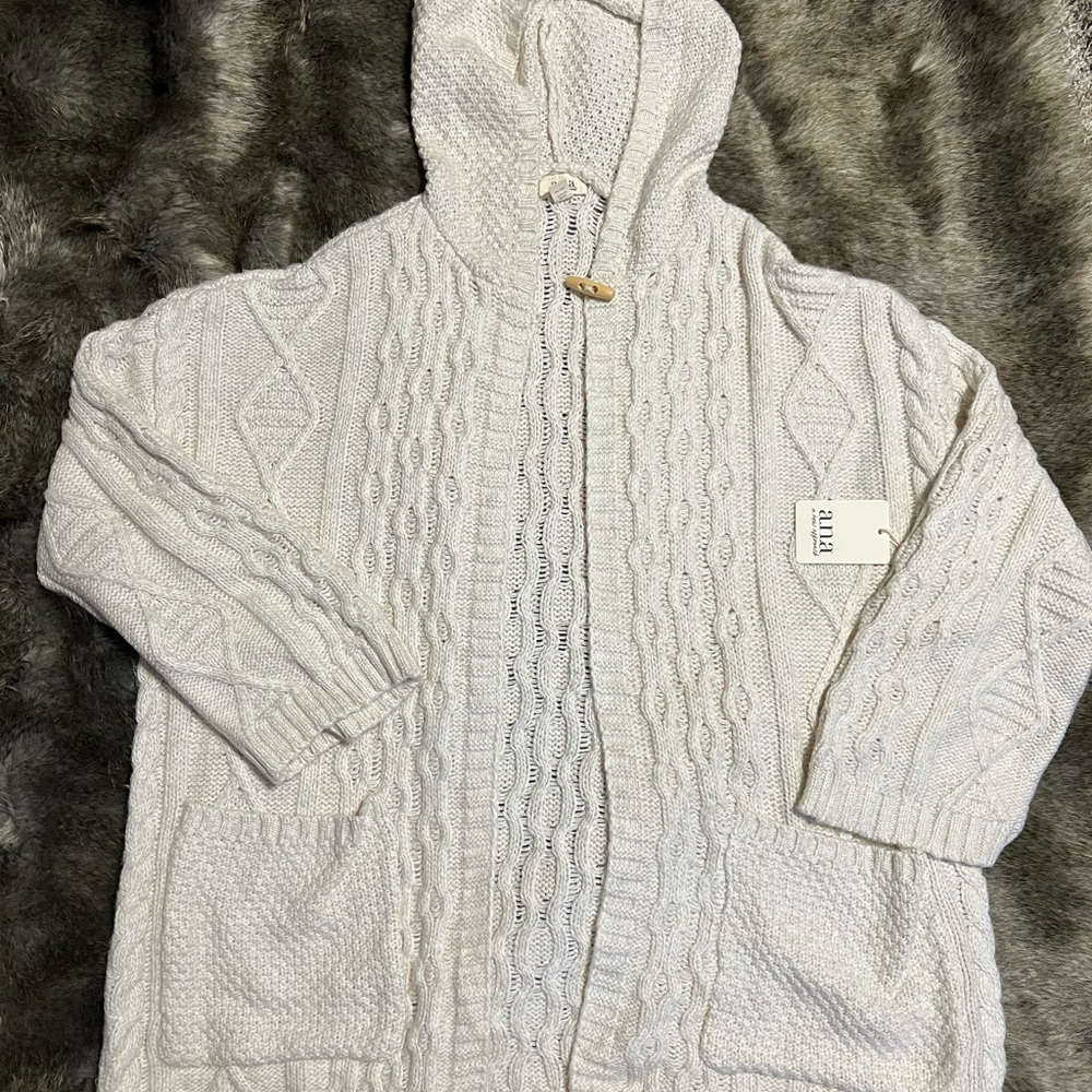 a.n.a. Brand Women's Cream Cable Knit Hooded Sweater